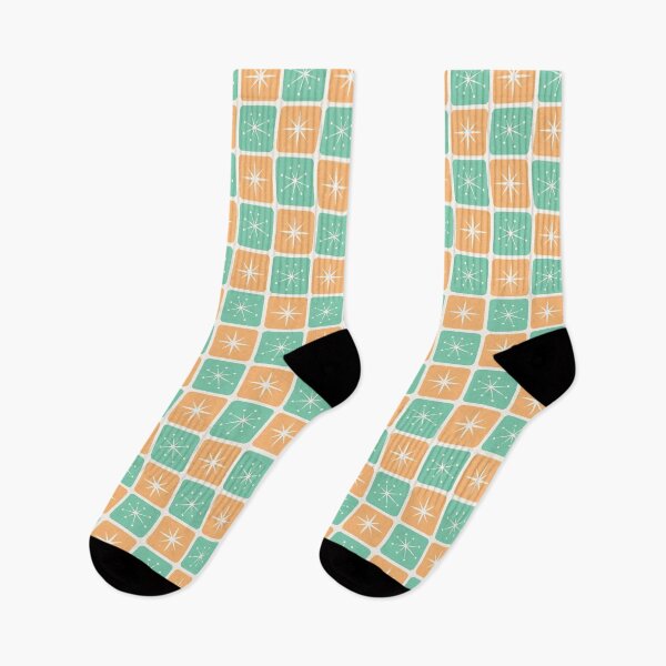 Item preview, Mid Century Atomic Stars Checks Sunny Orange Mint Green designed and sold by Pinkdeer Designs.