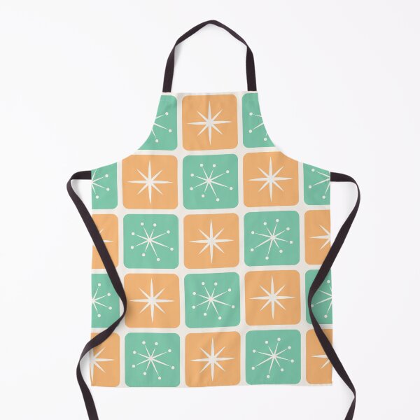 Item preview, Mid Century Atomic Stars Checks Sunny Orange Mint Green designed and sold by Pinkdeer Designs.