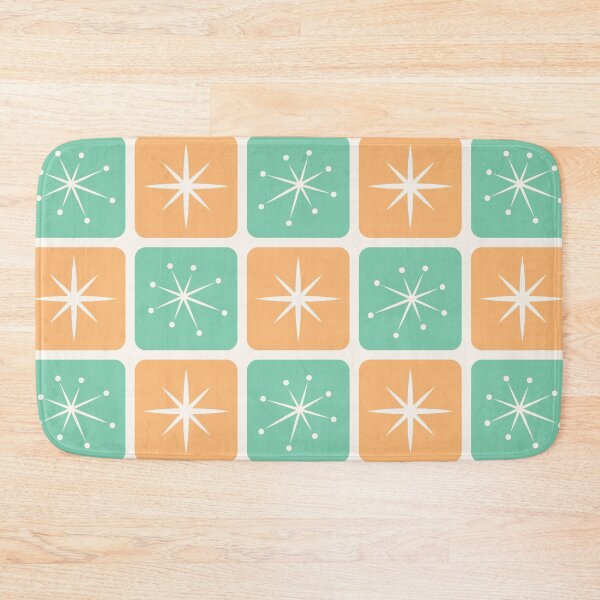 Item preview, Mid Century Atomic Stars Checks Sunny Orange Mint Green designed and sold by Pinkdeer Designs.