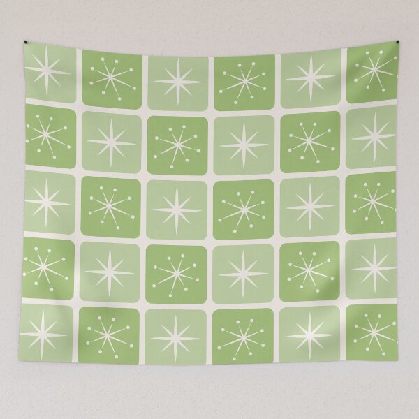 Item preview, Mid Century Atomic Stars Checks Lime Green designed and sold by Pinkdeer Designs.