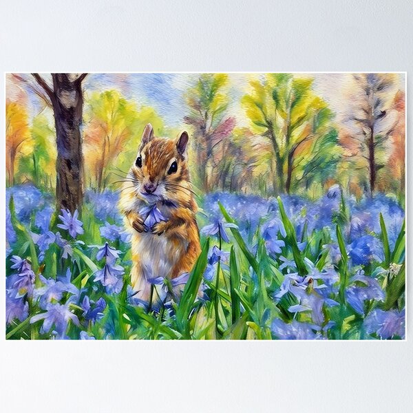 Artikelvorschau, Streifenhörnchen und blaue Blumen entworfen und verkauft von tomorrowsart.