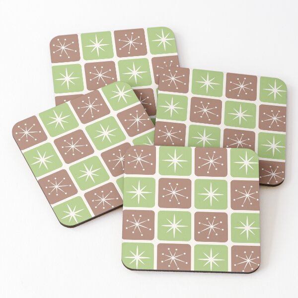 Item preview, Mid Century Atomic Stars Checks Lime Green Brown designed and sold by Pinkdeer Designs.
