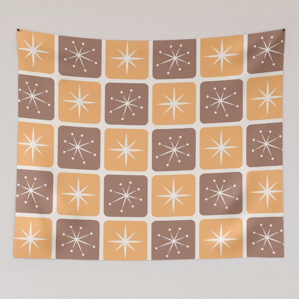 Item preview, Mid Century Atomic Stars Checks Orange Brown designed and sold by Pinkdeer Designs.