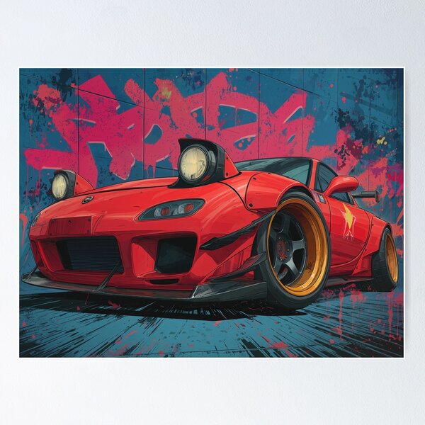 Item preview, Graffiti sports car three-quarter view designed and sold by PixelPack Design.