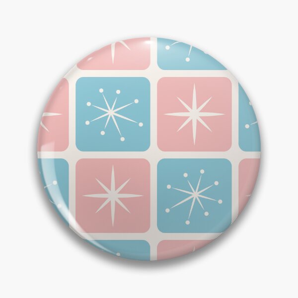 Item preview, Mid Century Atomic Stars Checks Vintage Blue Soft Pink designed and sold by Pinkdeer Designs.