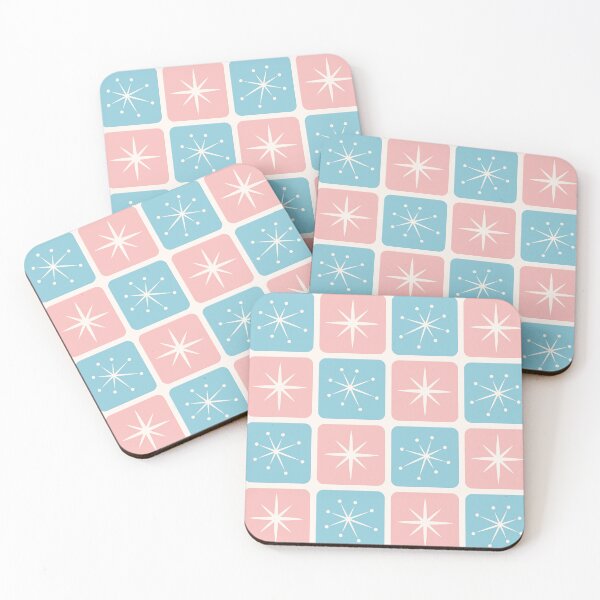 Item preview, Mid Century Atomic Stars Checks Vintage Blue Soft Pink designed and sold by Pinkdeer Designs.