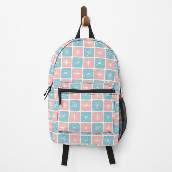 Item preview, Mid Century Atomic Stars Checks Vintage Blue Soft Pink designed and sold by Pinkdeer Designs.