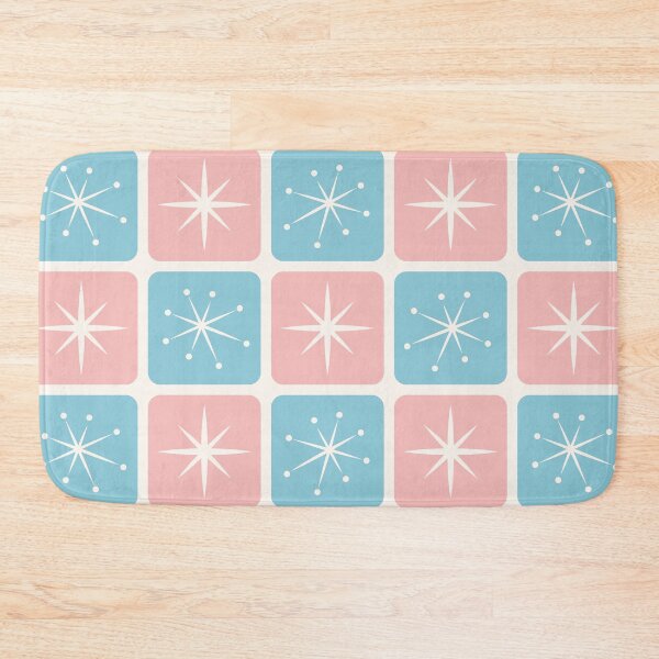 Item preview, Mid Century Atomic Stars Checks Vintage Blue Soft Pink designed and sold by Pinkdeer Designs.