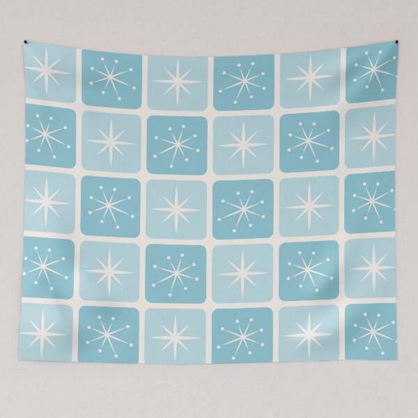 Item preview, Mid Century Atomic Stars Checks Vintage Blue designed and sold by Pinkdeer Designs.