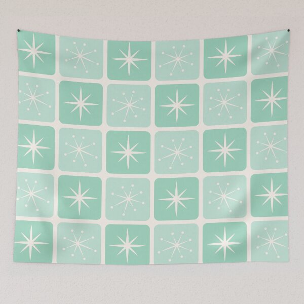Item preview, Mid Century Atomic Stars Checks Soft Mint Green designed and sold by Pinkdeer Designs.