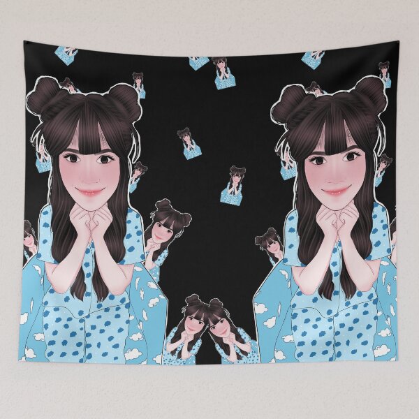 Item preview, A cute cartoon-style girl in blue cloud-pattern pajamas, repeated in a playful seamless layout. designed and sold by LSKY Art.