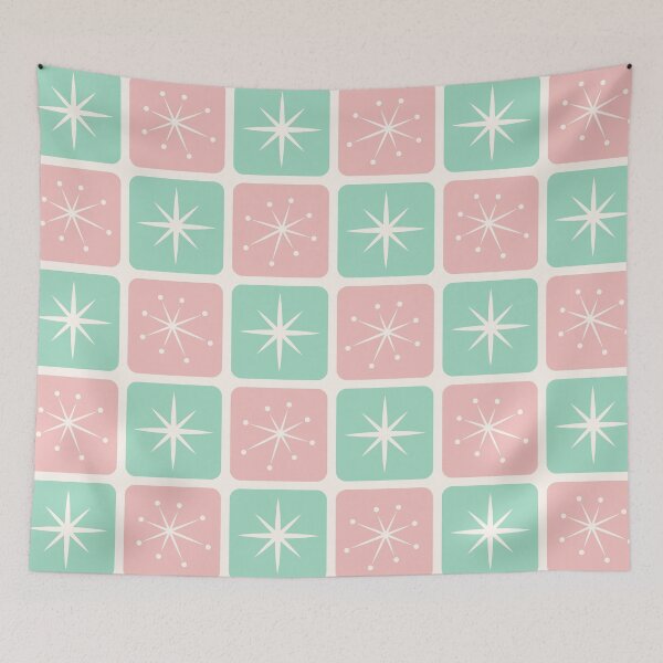 Item preview, Mid Century Atomic Stars Checks Soft Pink Mint Green designed and sold by Pinkdeer Designs.
