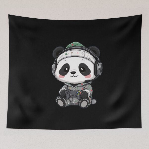 Item preview, Chibi Panda Gamer in Christmas Pajamas – Cute Design designed and sold by ColorSplash123.