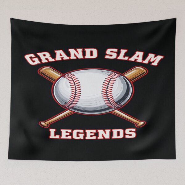 Item preview, Grand Slam Legends Baseball Design – Bold Red Typography with Bats and Ball on Black Background designed and sold by Bright Nest Studio.