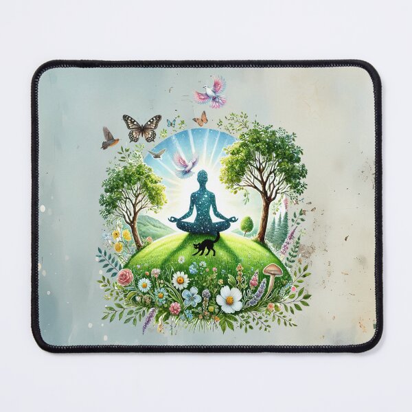 Item preview, Enchanted Meadow of Stillness with buddha and black cat designed and sold by MysticOzzy.