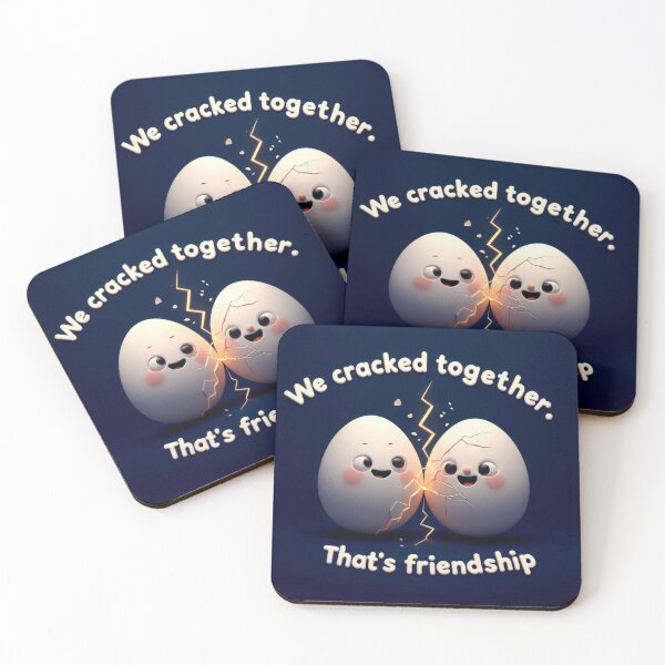 Item preview, Dark blue background with animation of two cracks egg with eyes and nose smile together. with a animation write up“We cracked together that’s friendship.” designed and sold by Trueways.