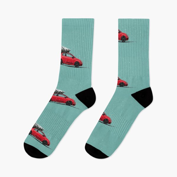 Item preview, Red Fiat 500 Abarth with Christmas Tree designed and sold by blackdogshop.