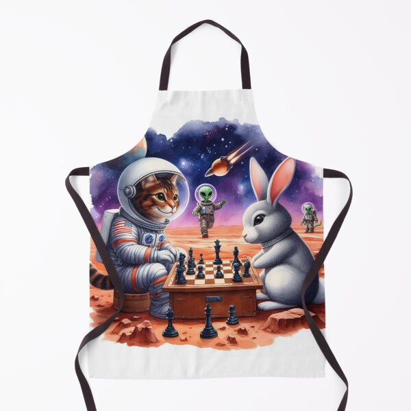 Item preview, cute cat astranaut and rabbit chess playing designed and sold by Dogandesighn.