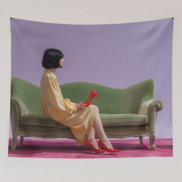 Item preview, Fashion model poses on green sofa designed and sold by anytka.