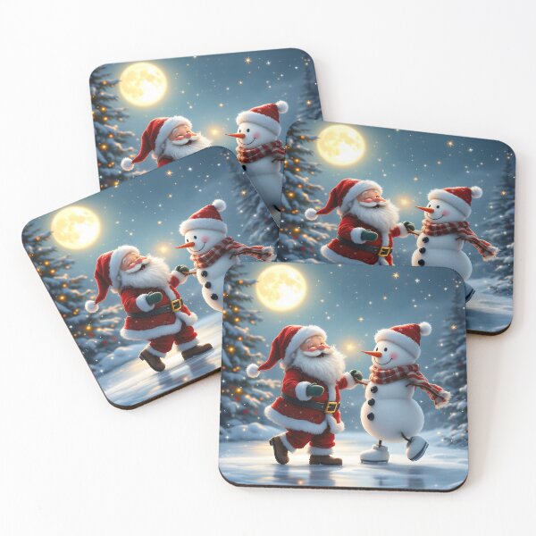 Item preview, Cute Santa and snowman dancing on ice in winter designed and sold by MarionsArt.
