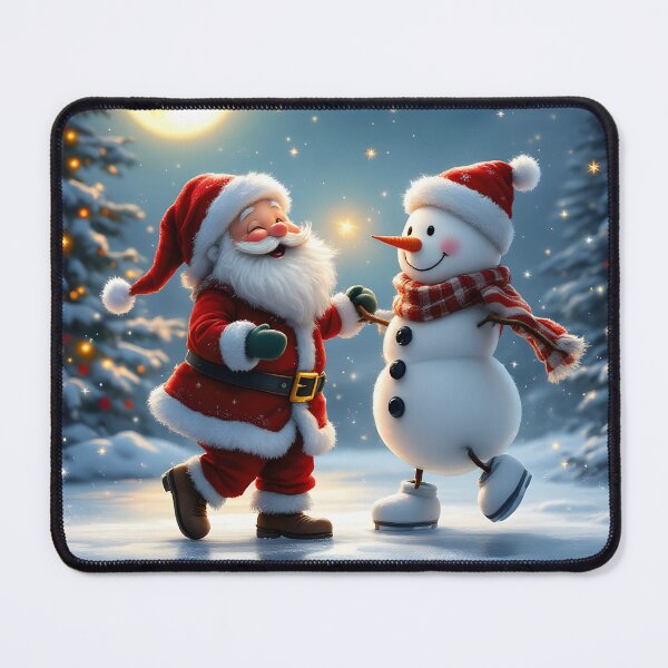 Item preview, Cute Santa and snowman dancing on ice in winter designed and sold by MarionsArt.