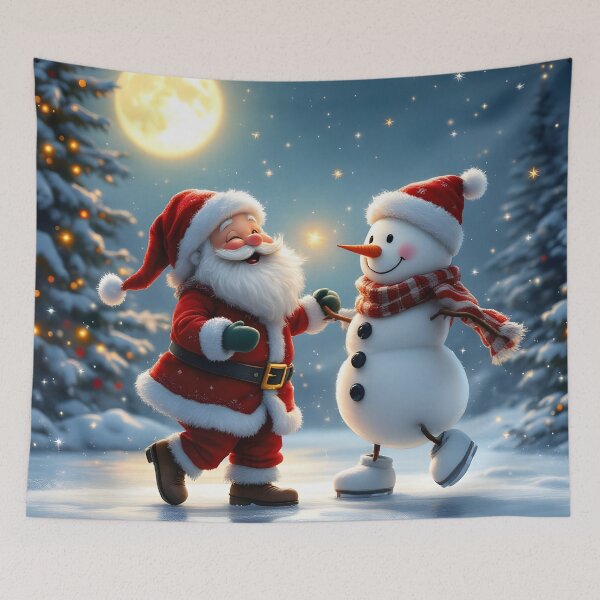 Item preview, Cute Santa and snowman dancing on ice in winter designed and sold by MarionsArt.