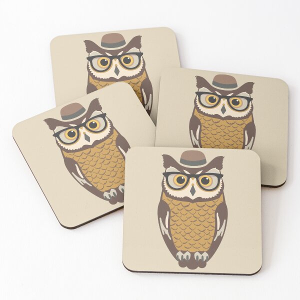 Item preview, Wise Owl Gentleman | Retro Vintage Animal Illustration with Glasses and Hat designed and sold by AM-little-shop.