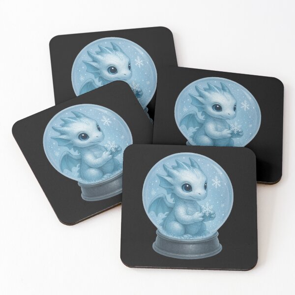 Item preview, Baby Ice Dragon in Snow Globe / Cute Winter Fantasy Illustration designed and sold by Hatchling Hollow.