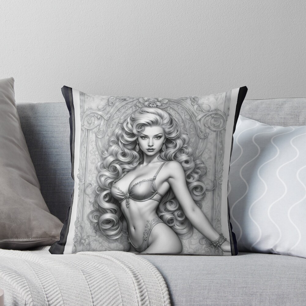 La captivante blonde Arania Art Nouveau Portrait AI Concept Art par Xzendor7 4 The Captivating Blonde Arania Art Nouveau Portrait Mesmerizing AI Concept Art by Xzendor7 Decorative Art Print Throw Pillow