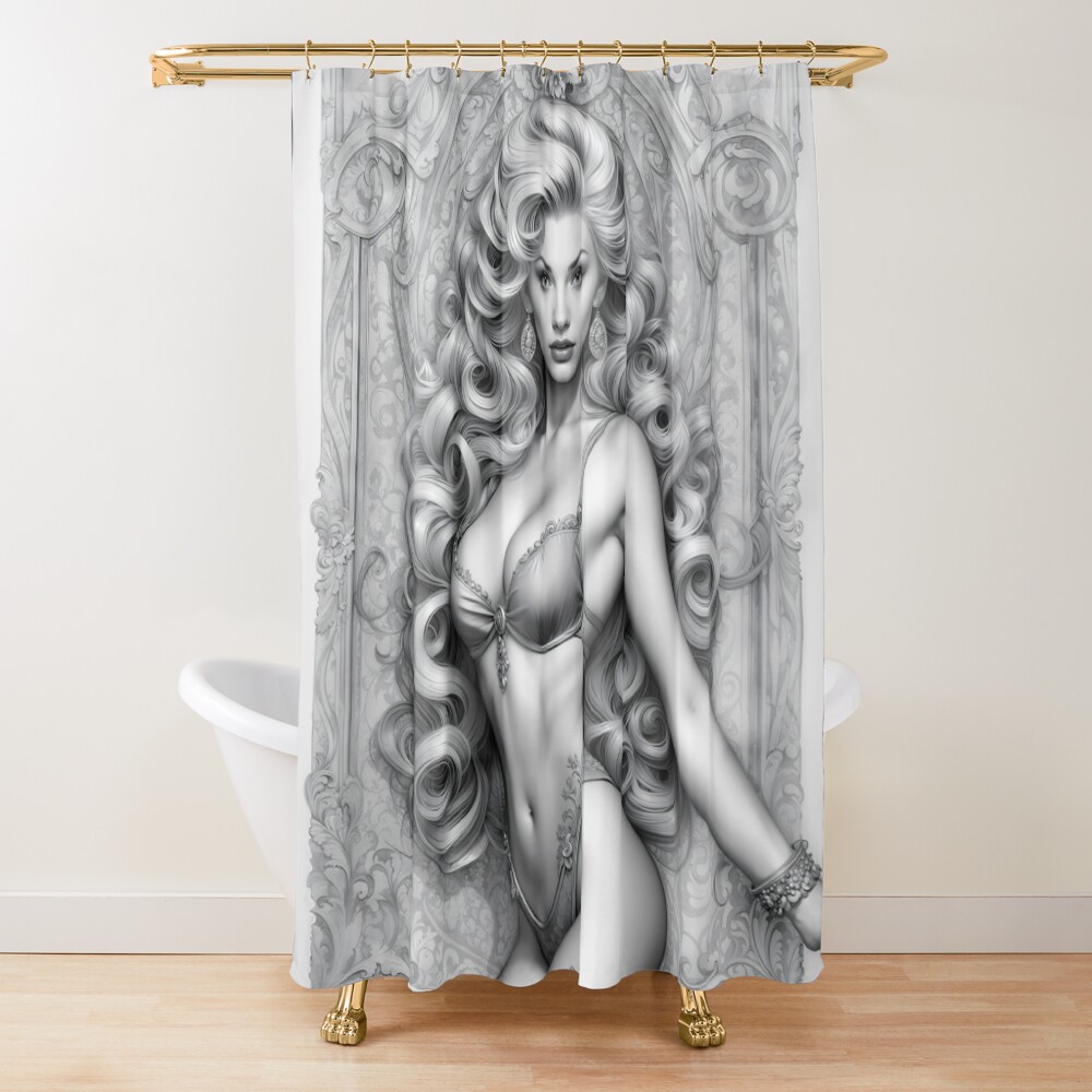 La captivante blonde Arania Art Nouveau Portrait AI Concept Art par Xzendor7 2 The Captivating Blonde Arania Art Nouveau Portrait Mesmerizing AI Concept Art by Xzendor7 Decorative Art Print Shower Curtain