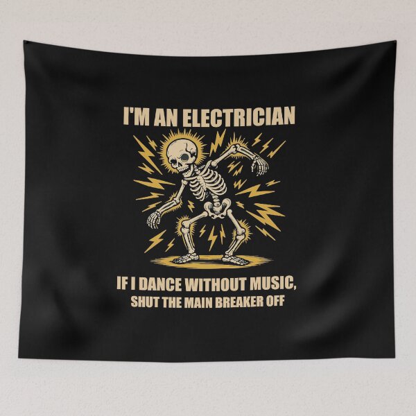 Item preview, Funny Electrician Skeleton Design – Electric Shock Humor Shirt – “If I Dance Without Music, Shut the Main Breaker Off” – Electrician Gift for Tradesmen & Electrical Workers designed and sold by BrainBubbleArt.