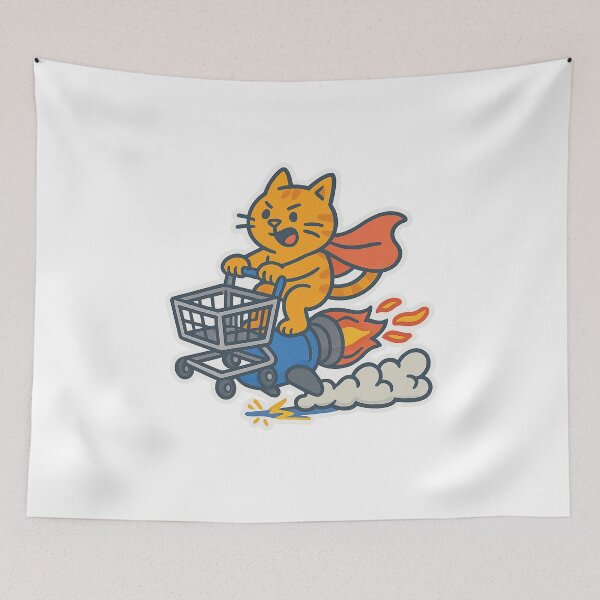 Item preview, Rocket Shopping Cart Cat – Funny Super Cat on Turbo Cart designed and sold by MeowLaugh.