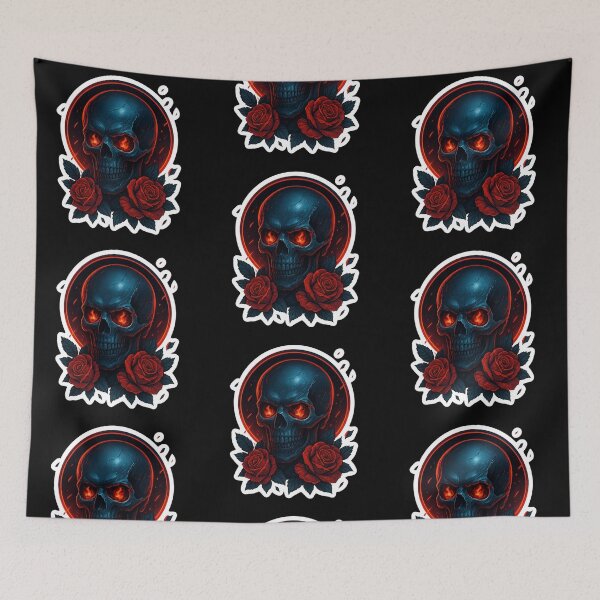Item preview, Sticker blue skull with red roses designed and sold by LaNadaYFundante.