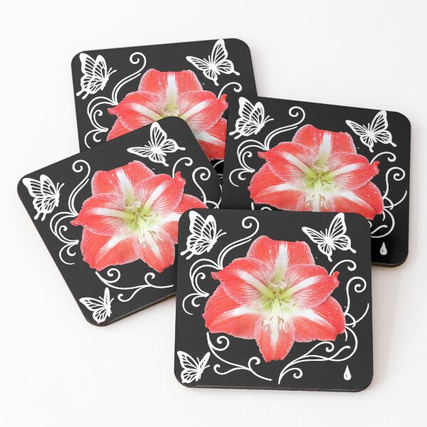 Item preview, Gorgeous Red Amaryllis and Butterflies on Black Shapes Mania designed and sold by Shapes-Mania.