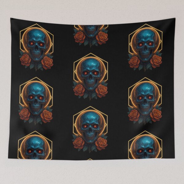 Item preview, Blue skull with fiery hexagon designed and sold by LaNadaYFundante.