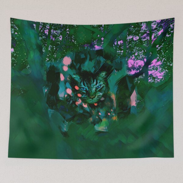 Item preview, MY MAGICAL AUTUMN - CAT IN TREE IN SHADES OF DARK FOREST GREEN, ORANGE AND PINK designed and sold by Most1234.
