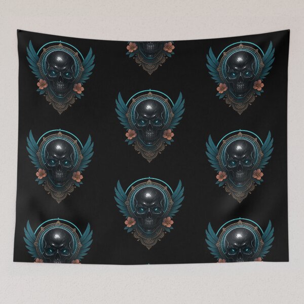 Item preview, Black winged skull with teal halo designed and sold by LaNadaYFundante.