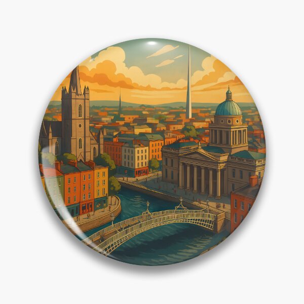 Item preview, URBAN RETRO DREAMS - DUBLIN Skyline (Liffey River & Historic Landmarks) designed and sold by Earth Celebration Designs.