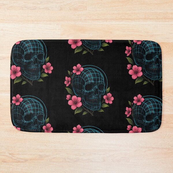 Item preview, Grid skull with pink blossoms designed and sold by LaNadaYFundante.