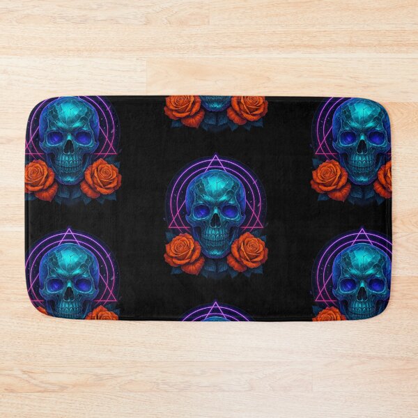 Item preview, Neon blue skull with orange roses designed and sold by LaNadaYFundante.