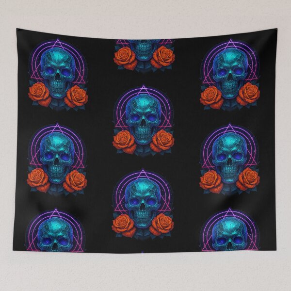 Item preview, Neon blue skull with orange roses designed and sold by LaNadaYFundante.