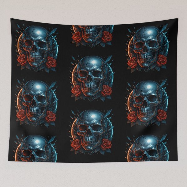Item preview, Metal skull with roses and shards designed and sold by LaNadaYFundante.