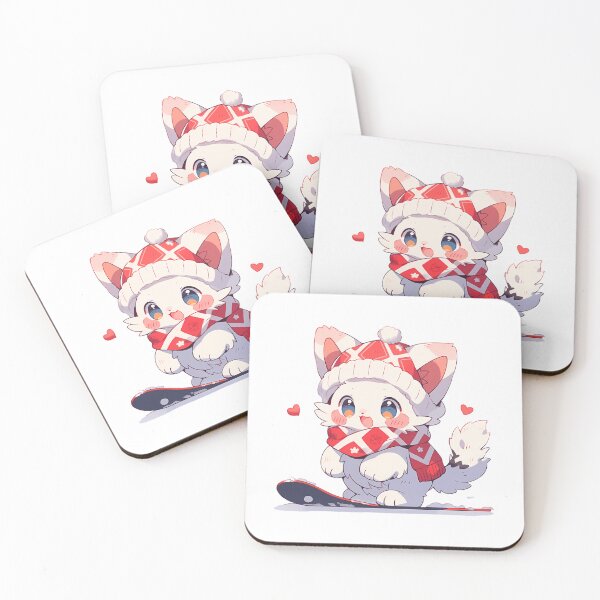 Item preview, Cute Kawaii Happy Kitty Christmas Cat On A Snowboard designed and sold by raylie-mcalpin.