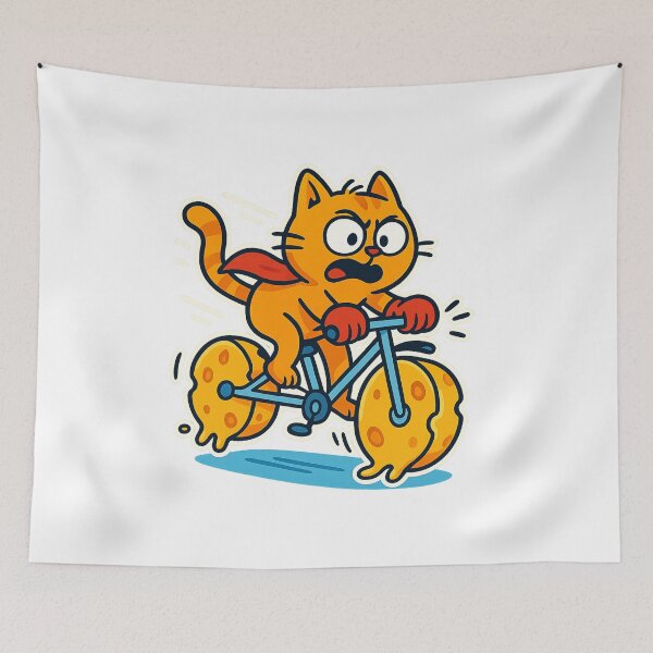 Item preview, Cat Riding Cheese Bike – Funny Cartoon Orange Cat Cycling designed and sold by MeowLaugh.