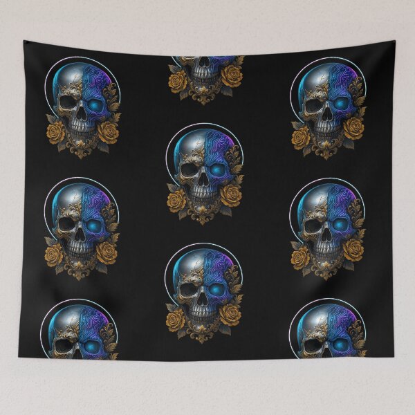 Item preview, Cyber golden skull with neon halo designed and sold by LaNadaYFundante.