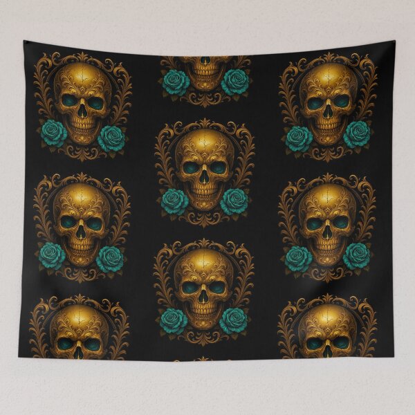 Item preview, Framed golden skull with two roses designed and sold by LaNadaYFundante.