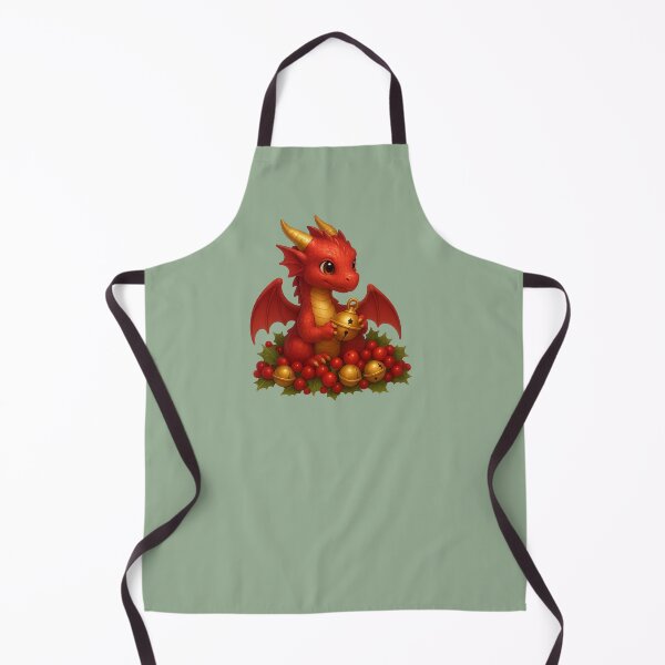 Item preview, Red & Gold Baby Dragon with Holly Berries and Jingle Bells / Cute Holiday Dragon Art designed and sold by Hatchling Hollow.
