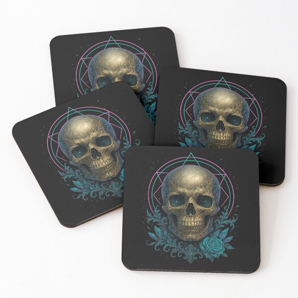 Item preview, Metallic skull with neon halo and rose designed and sold by LaNadaYFundante.