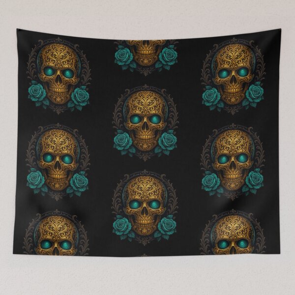 Item preview, Classic golden skull with dark frame designed and sold by LaNadaYFundante.