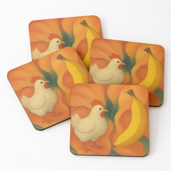 Item preview, Chicken & Banana with Bold Floral Background – Surreal Soft-Painting Style designed and sold by MforMontessori.